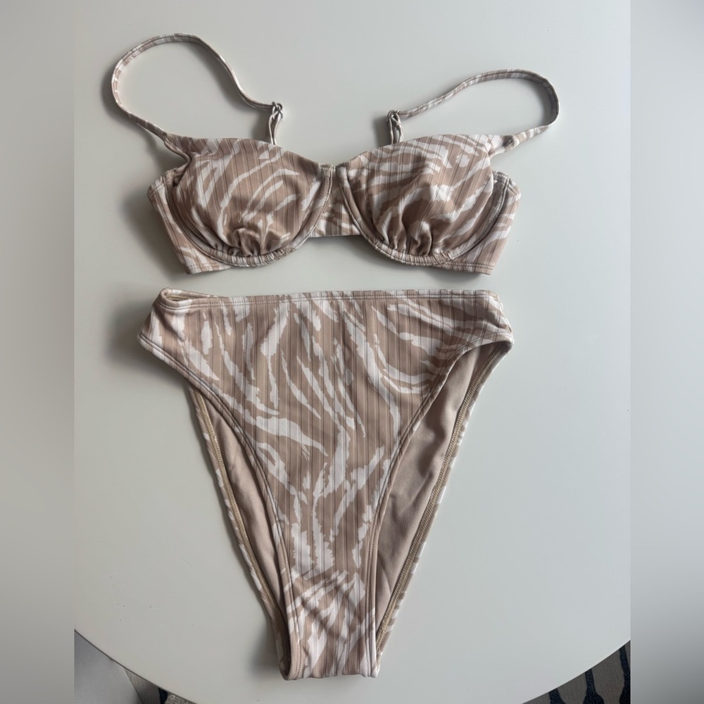 Beige and White Bikini Set